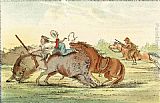 Horseback Canvas Paintings - Native American Hunting Buffalo on Horseback